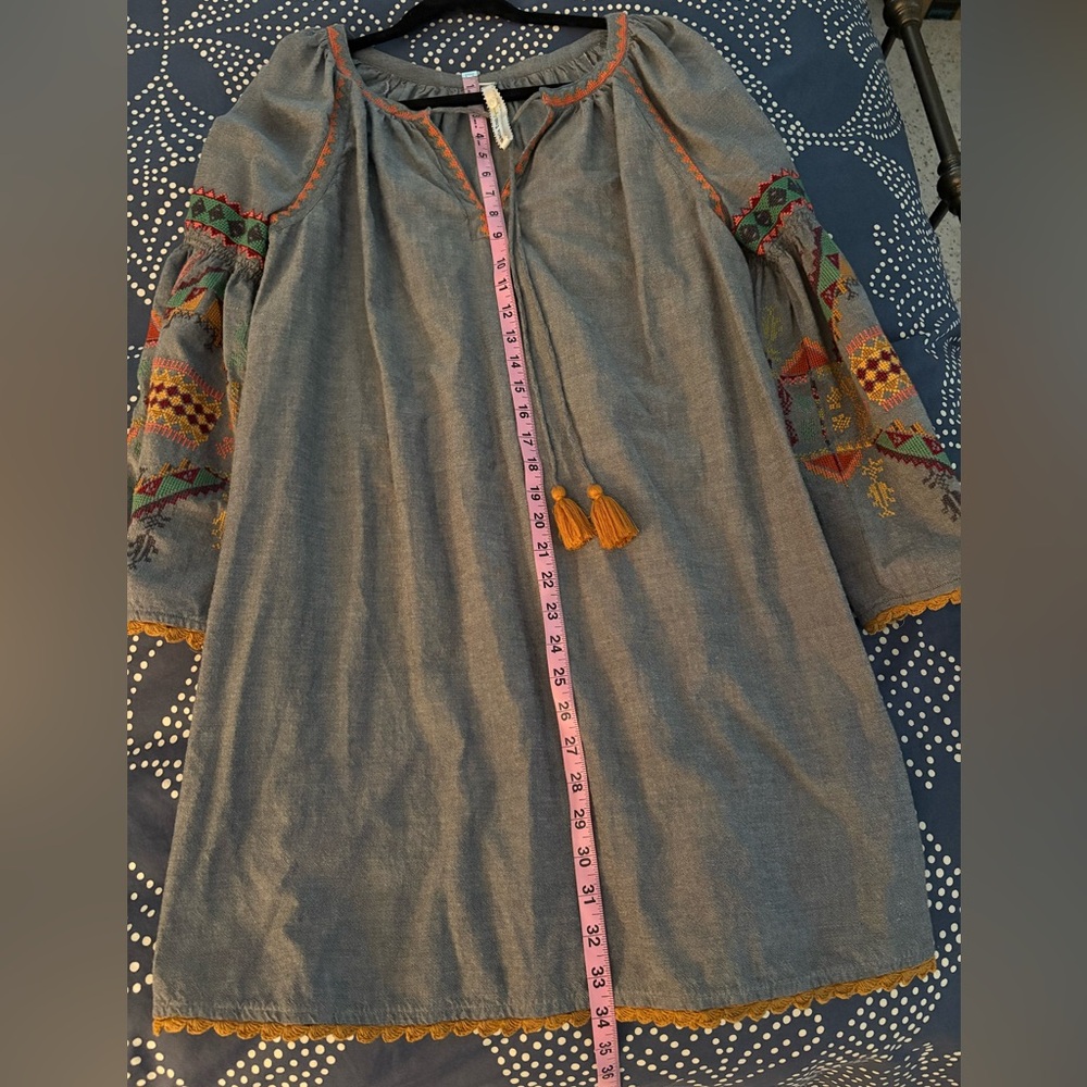 Uncle Frank Gray Long-Sleeve Embroidered Dress with Multicolor Accents Size L - Picture 7 of 8